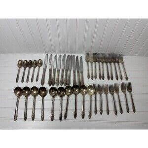 Set Of 42 Pieces Oneida Community Evening Star Silverplated Flatware Serving
